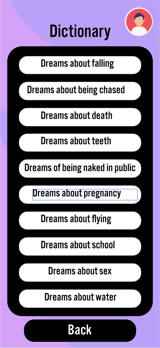 Deep Sleep dream dictionary screen
